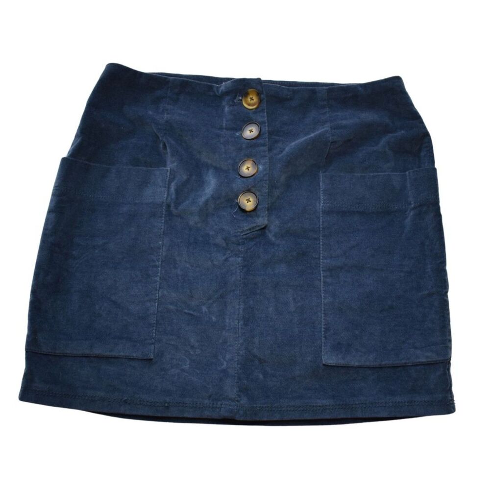BDG Button Front Mini Skirt Blue Velvet Urban Outfitters Casual Womens Small